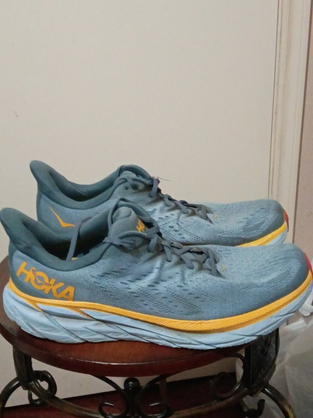 HOKA One One Clifton 8 Wide Goblin Blue Running Shoes 1121374 GBMS Mens Sz 14 2E